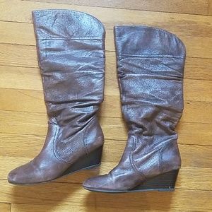 Steve Madden Brown Leather Calf Wedge Boots